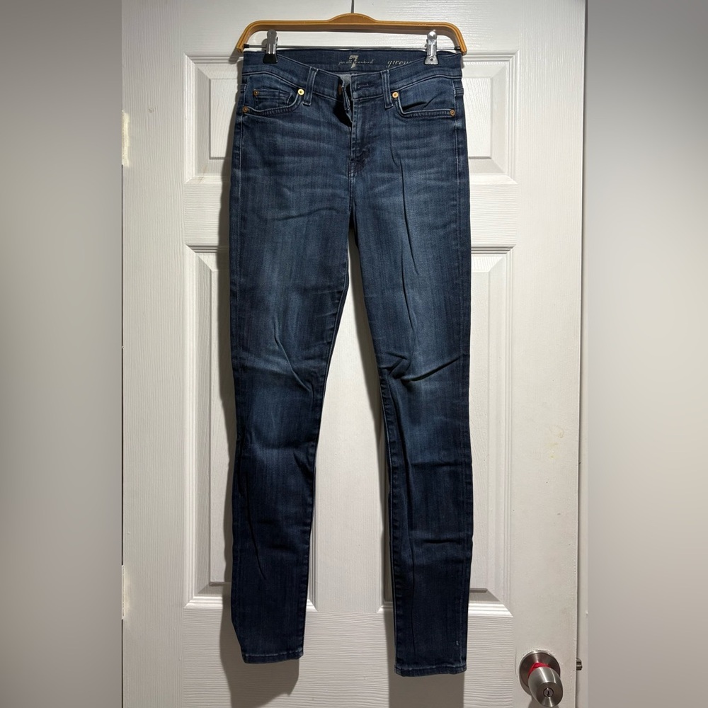 7 For All Mankind Skinny Jeans in Dark Blue Wash